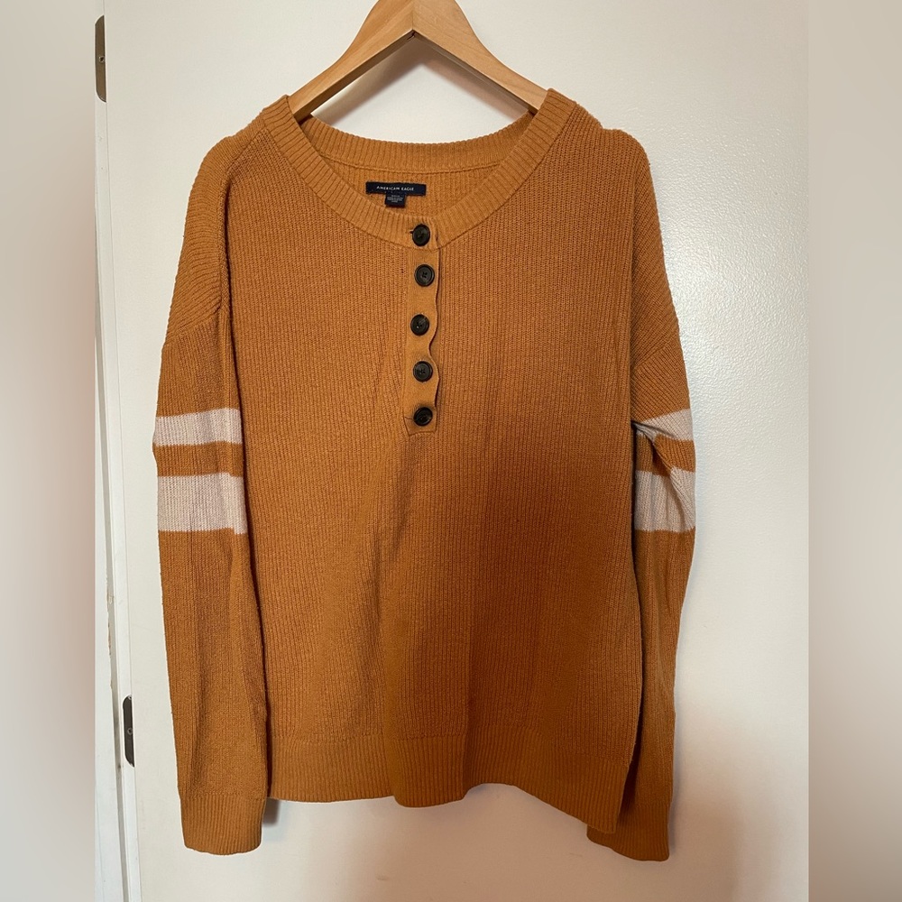 Pumpkin Colored Quarter Button Down American Eagle  Sweater